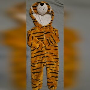 Very Plushy  Onesie Cotton Lined  Big Tiger Head atrached 24 Month ZIPPER. NEW!
